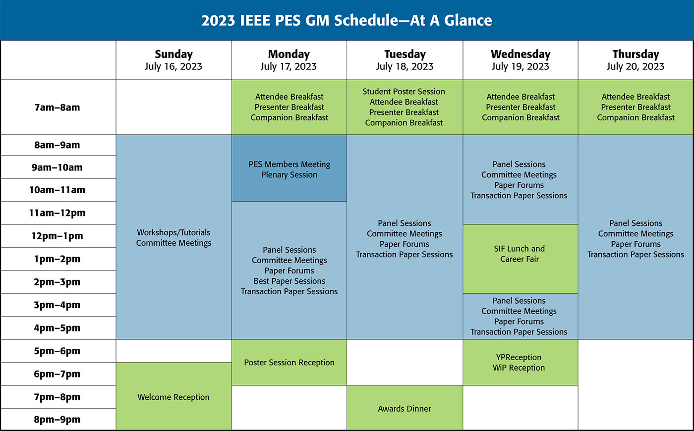 2023 IEEE PES GM Schedule at-a-glance