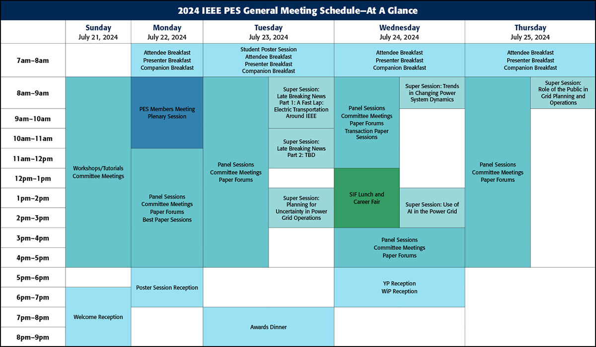 IEEE PES General Schedule at a Glance